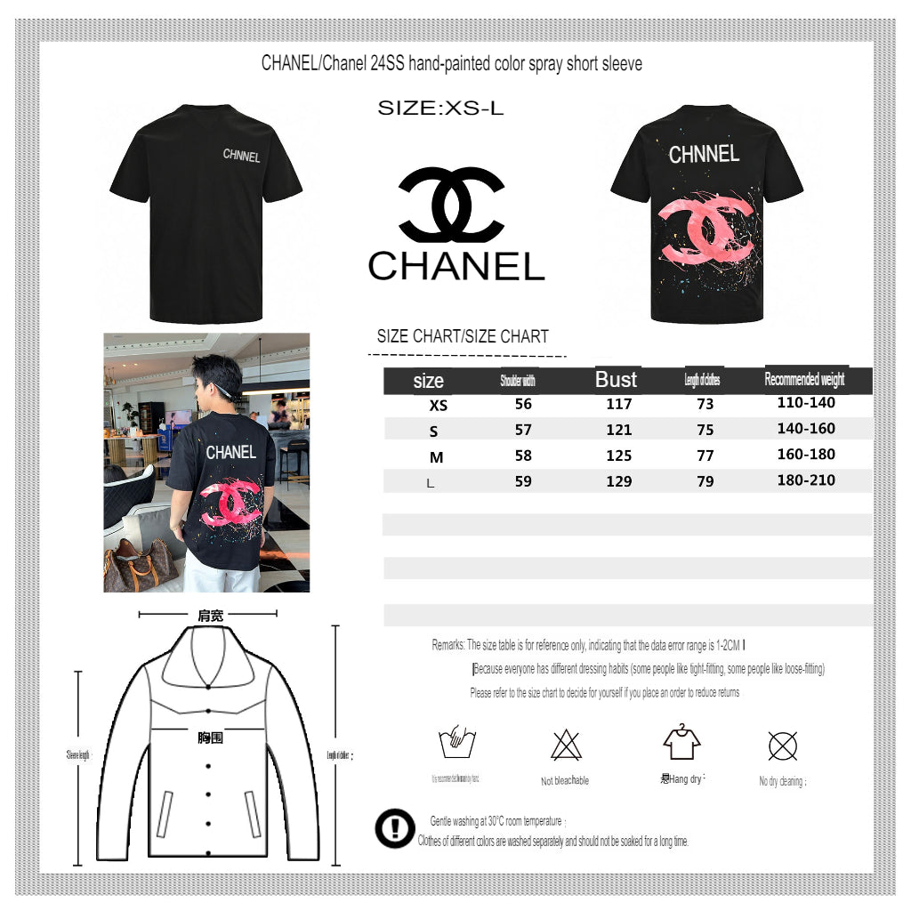 T-shirt noir Chanel à logo rose éclaboussé