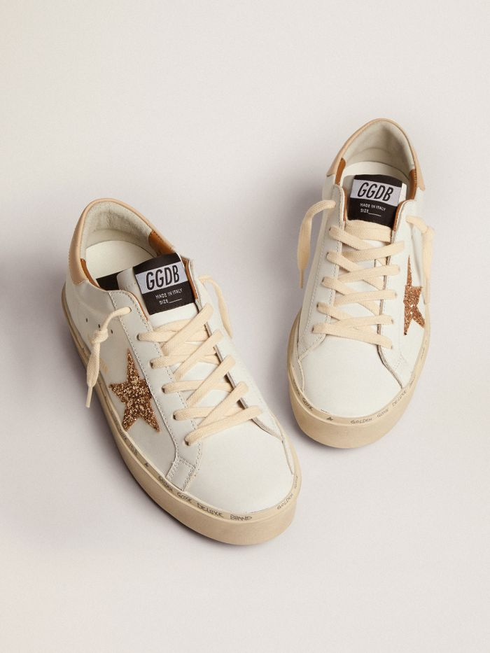 Baskets Hi Star avec étoile à paillettes dorées et languette arrière en cuir beige