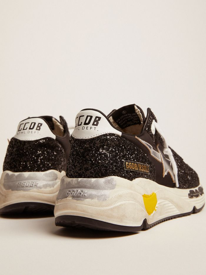 Running Sole Sneakers In Black Nylon And Glitter With Silver Laminated Leather Star