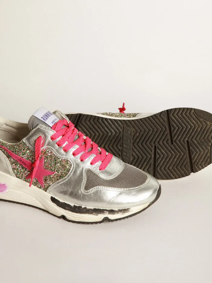 Running Sole Sneakers In Metallic Leather And Glitter