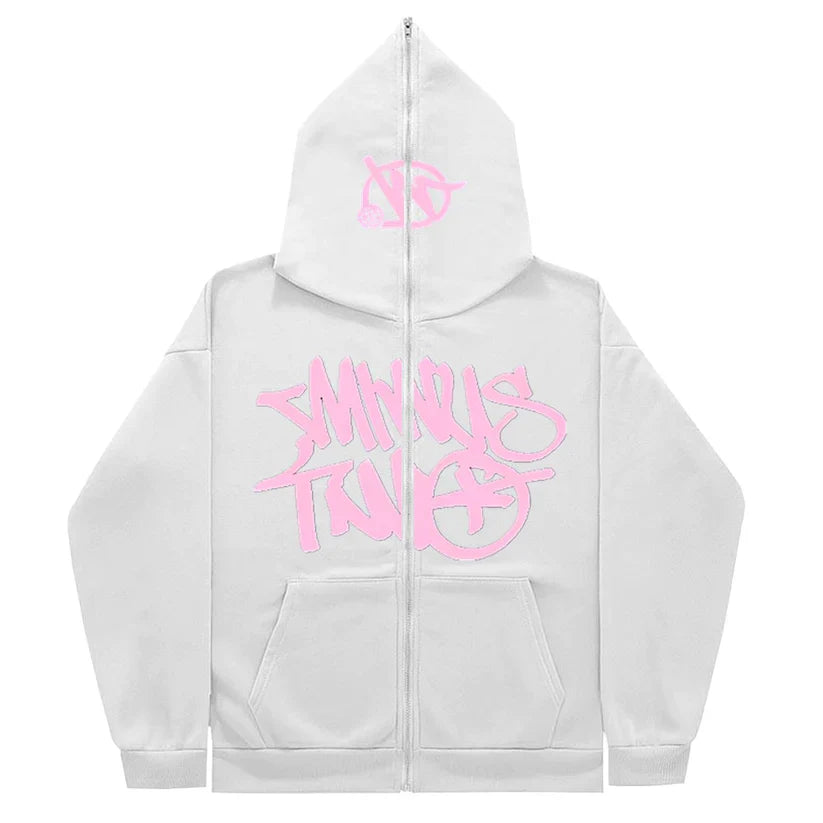 Sweat à capuche zippé Minus Two - Blanc Rose