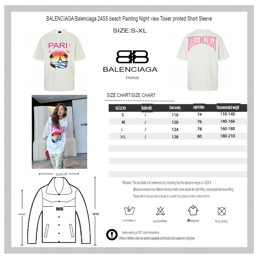 T-shirt blanc Balenciaga avec motif Paris