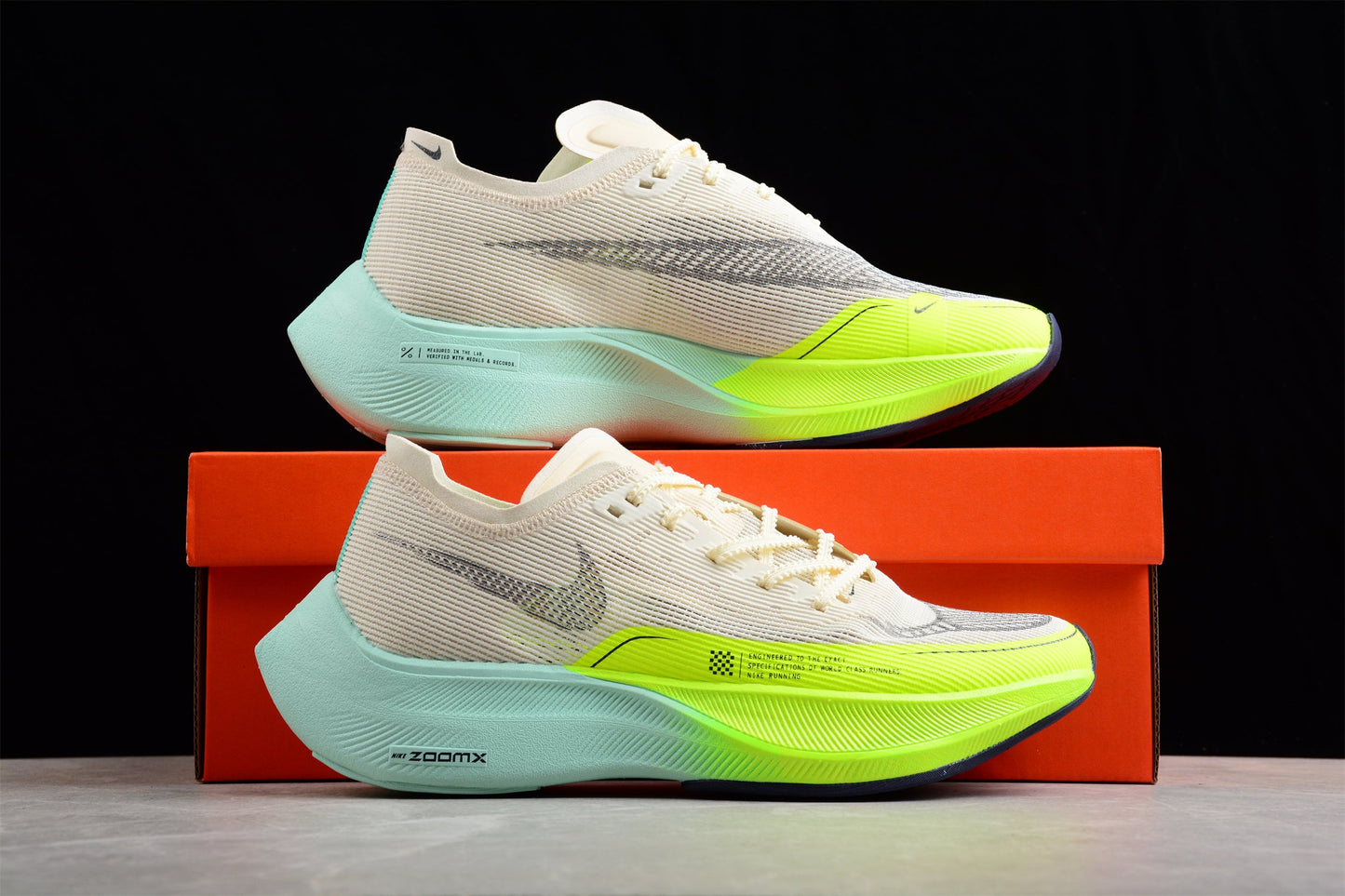 ZoomX Vaporfly NEXT% 2 Crème, Vert néon et Turquoise