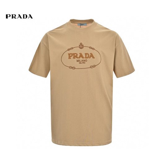 T-shirt beige à logo Prada Milano