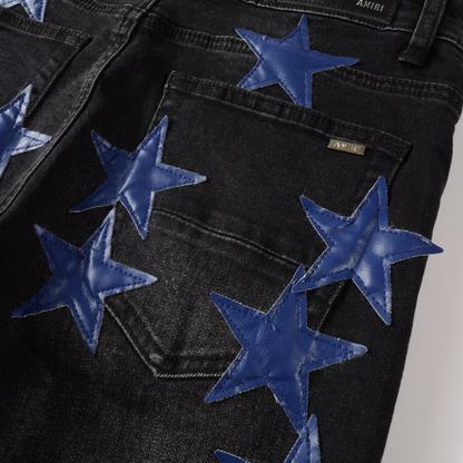 Amr Navy Blue Star Patch Jeans