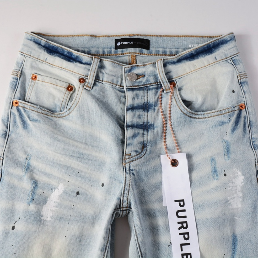 Purple Paint Light Blue Jeans