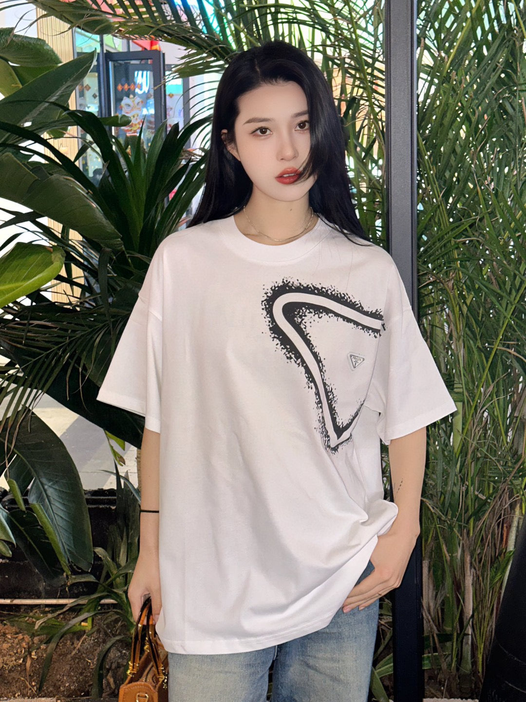 T-shirt Prada Triangle Spray Paint Logo (Blanc)