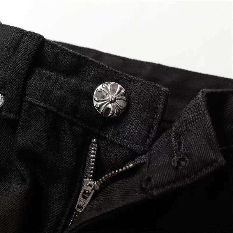 CHROME HEARTS WHITE YELLOW CROSS PATCH JEANS BLACK