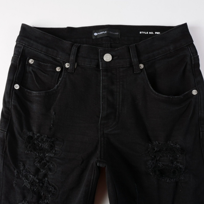 Purple Triple Ripped Black Jeans
