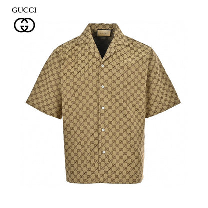 Chemise Gucci GG Monogram Beige à manches courtes