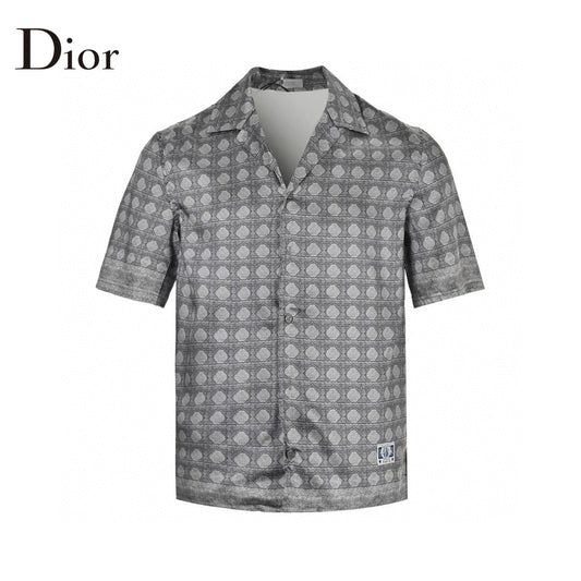 Chemise à manches courtes Dior à motif géométrique gris