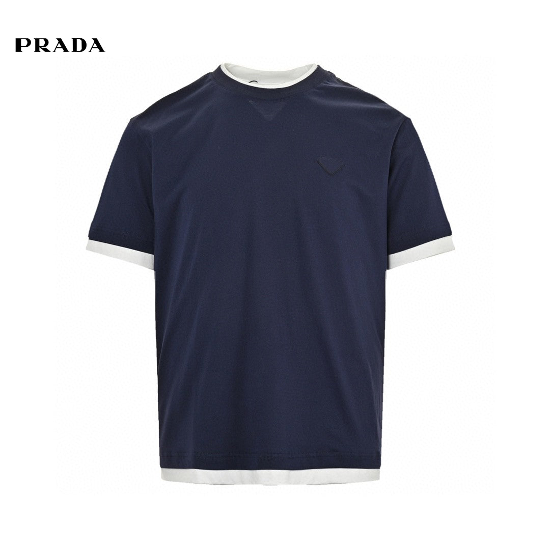 T-shirt Prada bleu marine à bordures contrastées