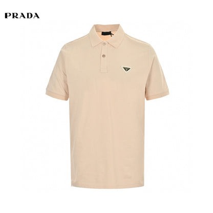 Polo beige à écusson logo Prada