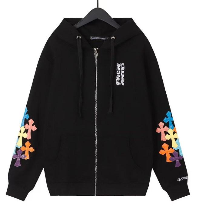 Sweat à capuche zippé noir à écusson croisé multicolore Chrome Hearts
