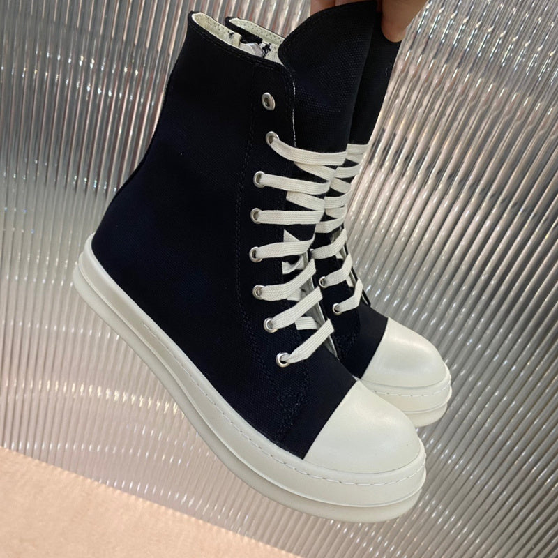 Baskets montantes en toile Rick Owens - Noir et blanc
