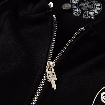 Sweat à capuche zippé asymétrique Chrome Hearts noir