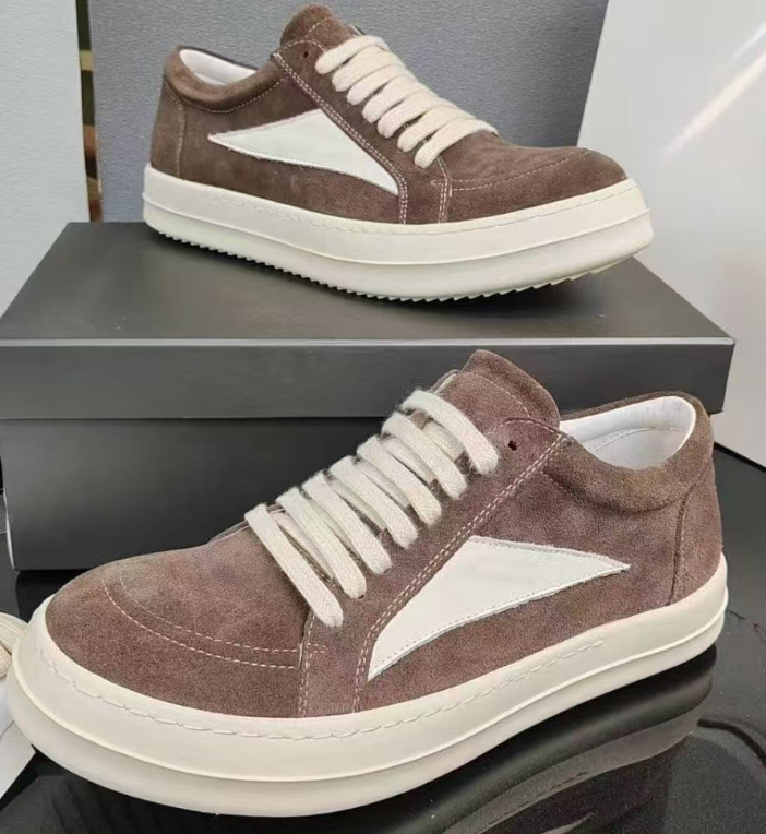 Rick Owens Brown Suede Low-Top Sneakers