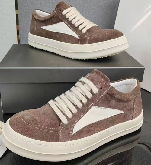 Rick Owens Brown Suede Low-Top Sneakers