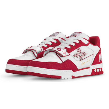 Baskets en denim rouge monogrammé LV