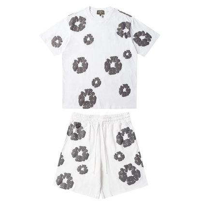 Denim Trs White Grey Short set