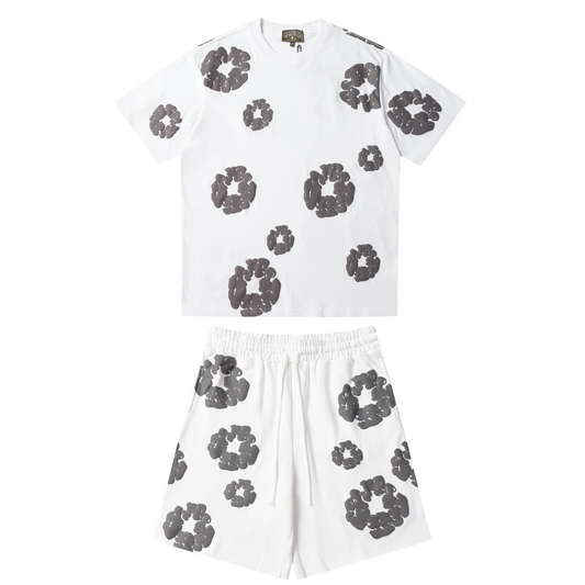 Denim Trs White Grey Short set