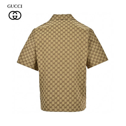 Chemise Gucci GG Monogram Beige à manches courtes