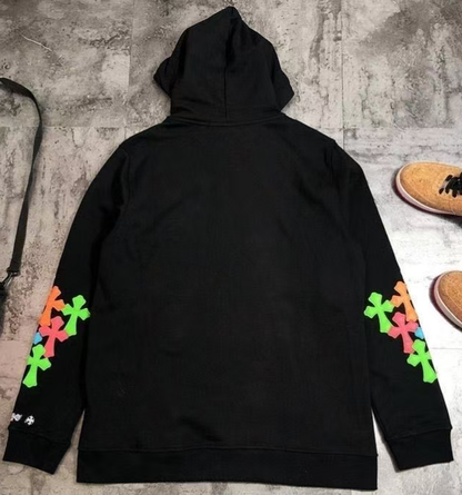 Sweat à capuche zippé noir à écusson croisé multicolore Chrome Hearts