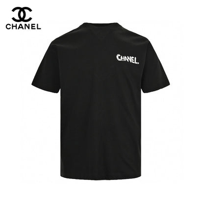 T-shirt noir Chanel à logo rose éclaboussé