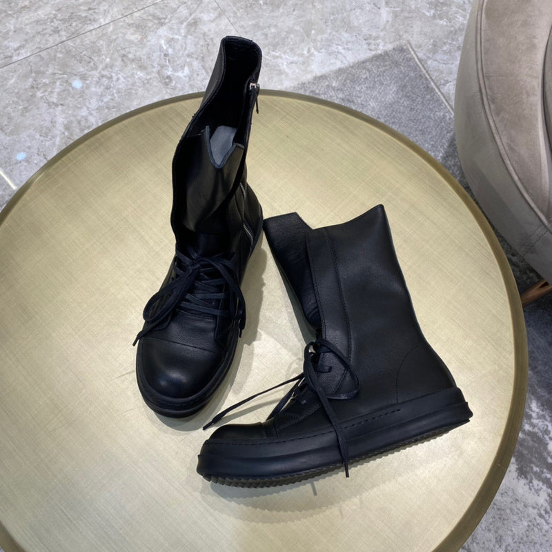 Bottes montantes en cuir à lacets