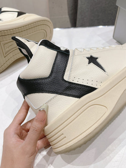 Baskets montantes Rick Owens crème et noires