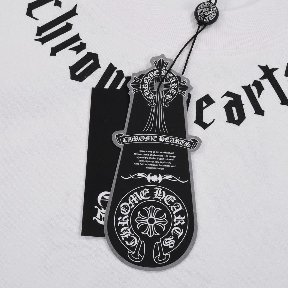 T-shirt blanc à col avec logo Chrome Hearts