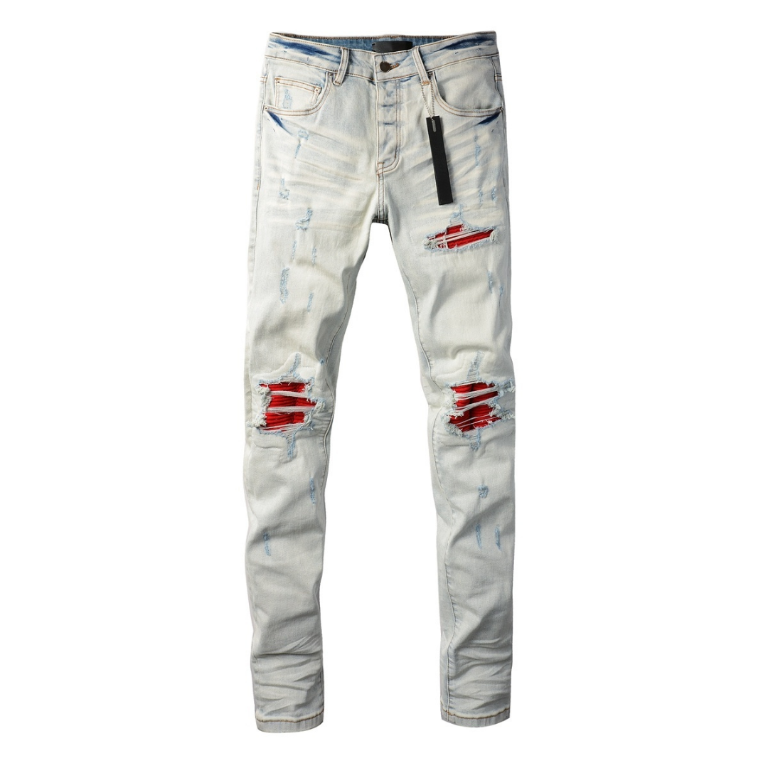 Amr Red Patch Distressed Jeans