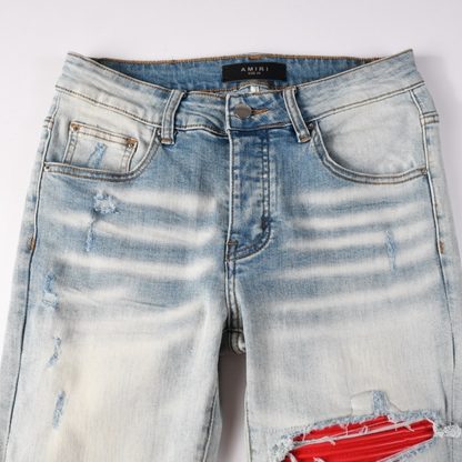 Amr Red Patch Ripped Jeans
