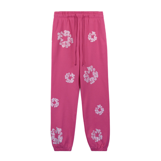 Pantalon rose en denim à gros diamants