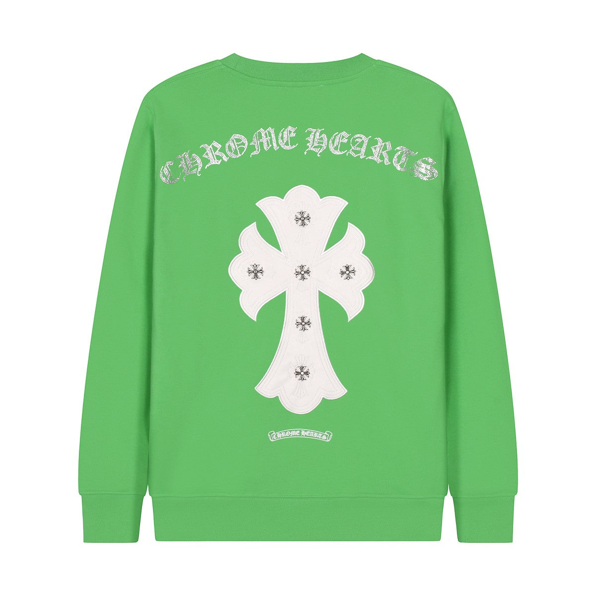 SWEAT-SHIRT VERT À CŒURS CHROMÉS ET CROIX BLANCHES