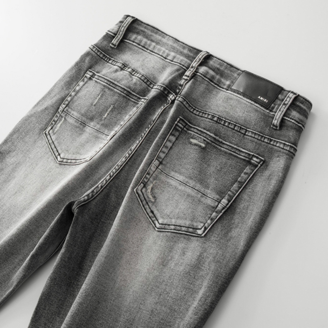 Amr Patch Ripped Grey Jeans