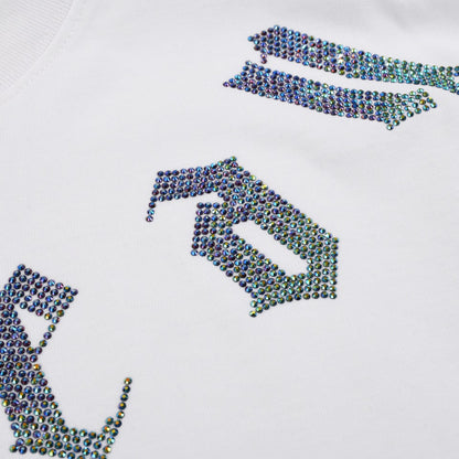 T-SHIRT BLANC À MOTIFS DE CŒURS CHROMÉS ET PAILLETTES
