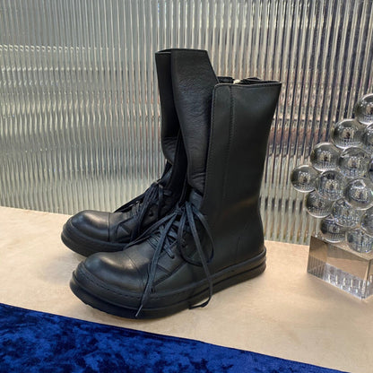 Bottes montantes en cuir à lacets