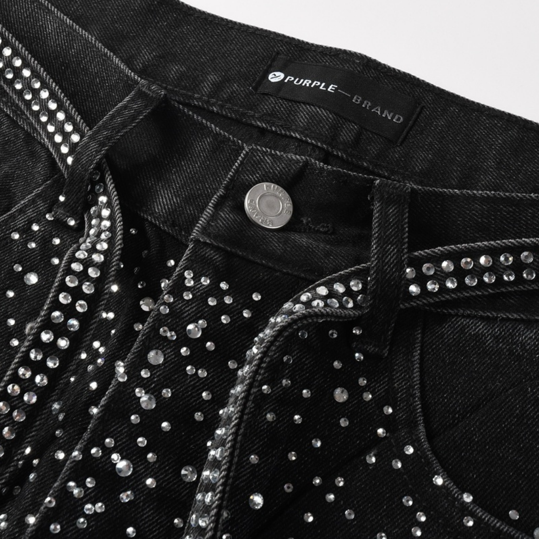 Jeans violets et noirs à losanges