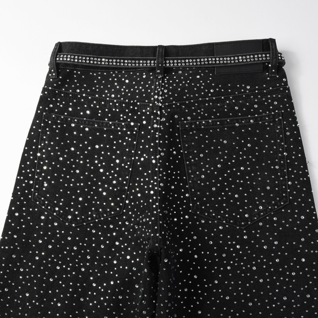 Jeans violets et noirs à losanges