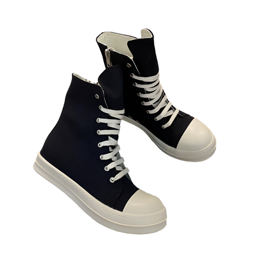 Baskets montantes en toile Rick Owens - Noir et blanc