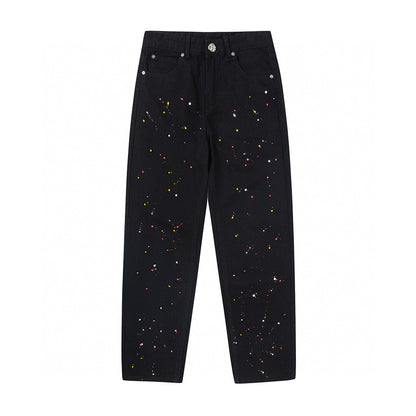 CHROME HEARTS PAINT DRIP YELLOW CROSS PATCH JEANS BLACK