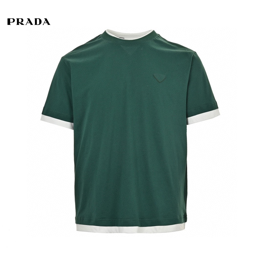 T-shirt Prada vert à bordure contrastée