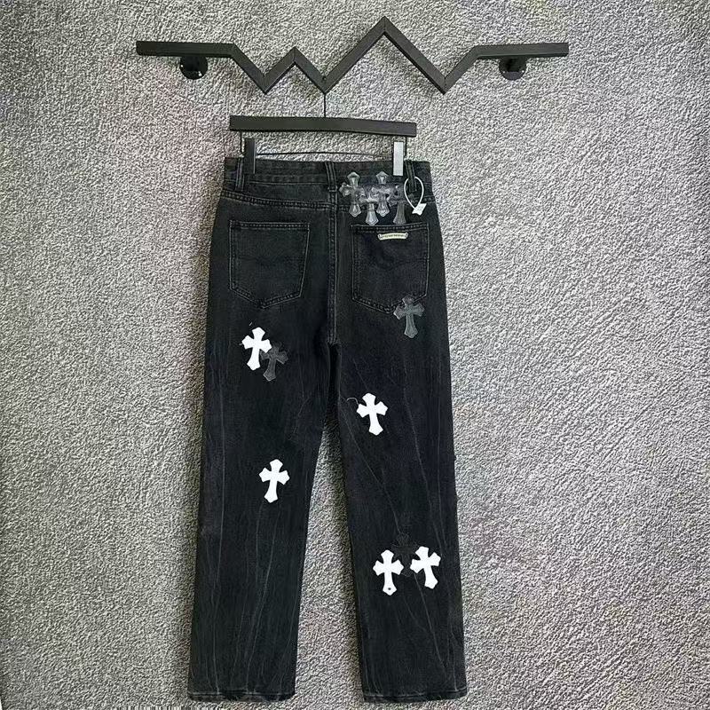 CHROME HEARTS WHITE CROSS PATCH JEANS BLACK