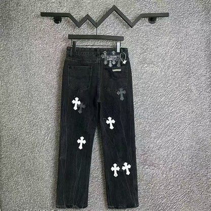 CHROME HEARTS WHITE CROSS PATCH JEANS BLACK