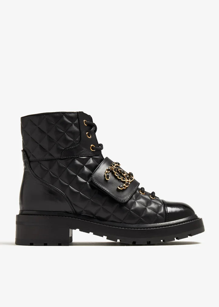 CC QUILTED COMBAT BOOTS BLACK