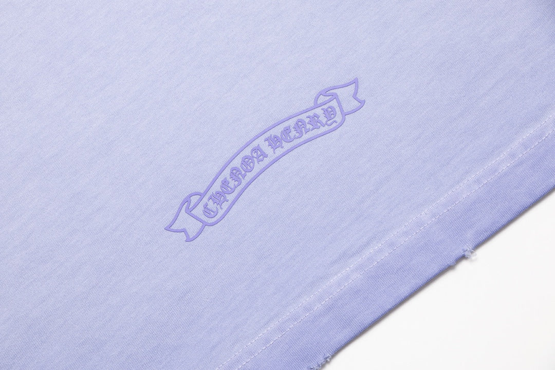 T-shirt bleu clair délavé avec logo fer à cheval Chrome Hearts