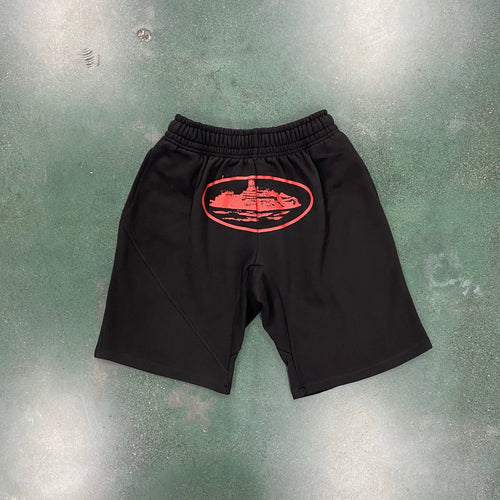 "alcatraz" shorts red on black