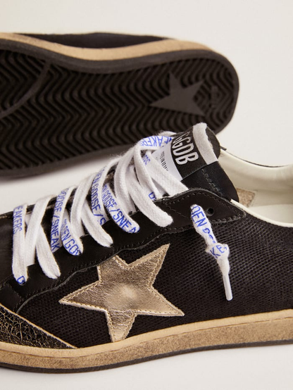 Black Canvas Ball Star Sneakers With Platinum-colored Star
