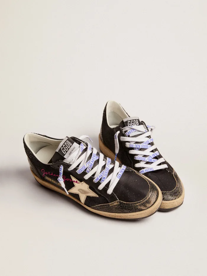 Black Canvas Ball Star Sneakers With Platinum-colored Star